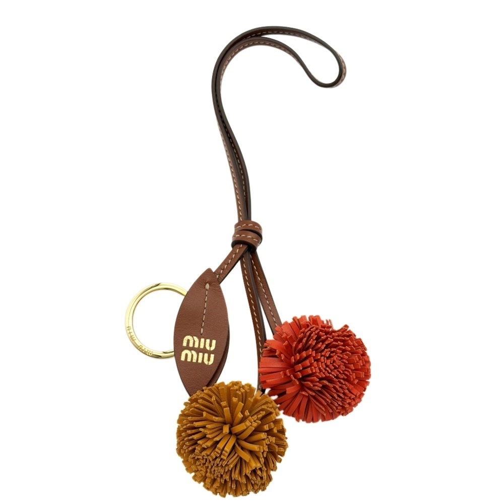 Miu Miu Miu Leather Trick Keychain Bag Charm 5TL516 Keyring Cherry
